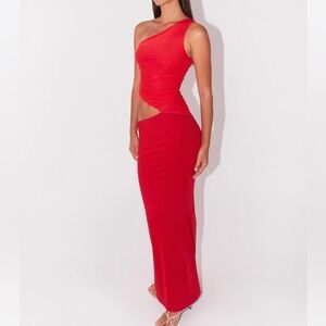 Peppermayo Vibrant Red One-Shoulder Dress